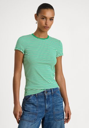 STRIPED STRETCH COTTON CREWNECK TEE - Tričko s potlačou - stem/white