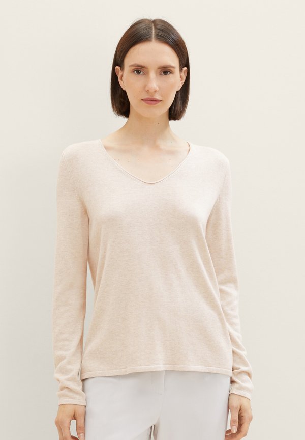 BASIC V-NECK - Strickpullover - desert sand melange