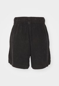 Zwarte hoge taille shorts met elastische tailleband, riemlussen en een casual, iets losse pasvorm.