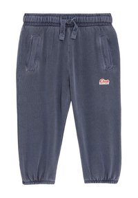 Donkerblauwe joggerbroek met elastische tailleband, verstelbare trekkoord, twee zijzakken en geribbelde enkelmanchetten. Bevat een klein logodetail.