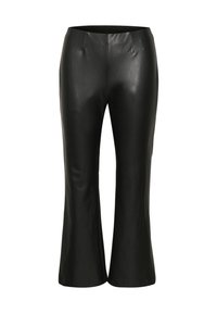 Schwarze Lederhose mit weitem Schnitt und glatter Textur, mit vorderen Nähten, einem mittelhohen Bund und weitem Beinabschluss.