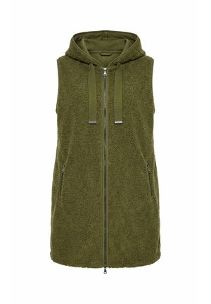 Ulla Popken, LONG HOODED A-LINE TEDDY VEST - Vest - dark khaki