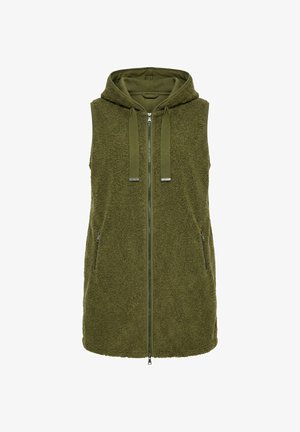 Ulla Popken, LONG HOODED A-LINE TEDDY VEST - Vest - dark khaki