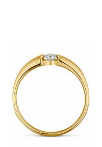 Goldring mit einem glatten, polierten Band und einem zentralen ovalen Diamanten, dessen Einfluss durch die verjüngten Schultern verstärkt wird.