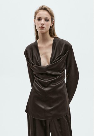 LIMITED EDITION - WITH NECKLINE DETAIL   - Blouse - mottled dark brown