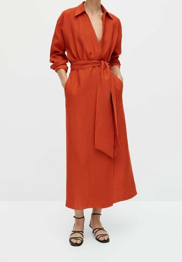 massimo dutti orange dress MASSIMO DUTTI Dress With Gathered Neckline And Back Tie in White