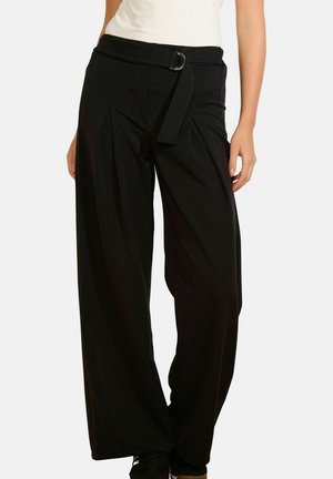 BELTED WIDE LEG - Nohavice - black