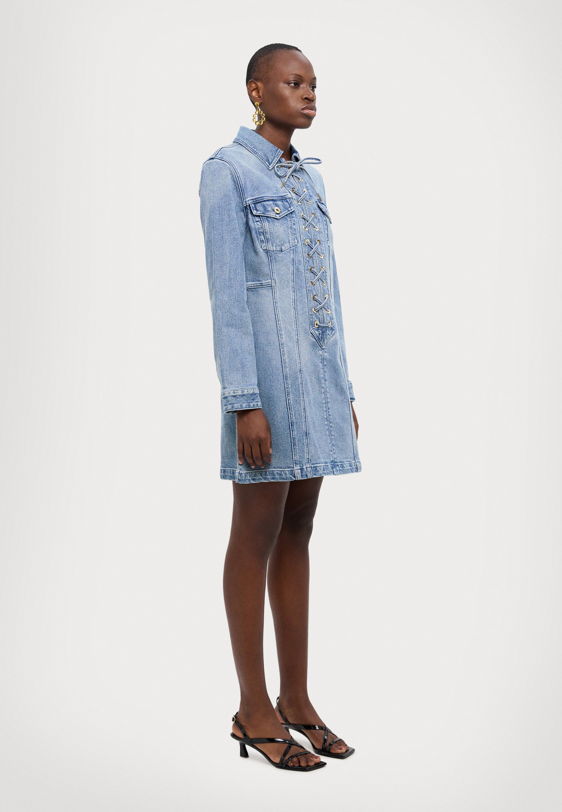 MICHAEL Michael Kors LACE UP DRESS - Denim dress - blue/white - Zalando MICHAEL Michael Kors LACE UP DRESS - Denim dress - blue/white - Zalando