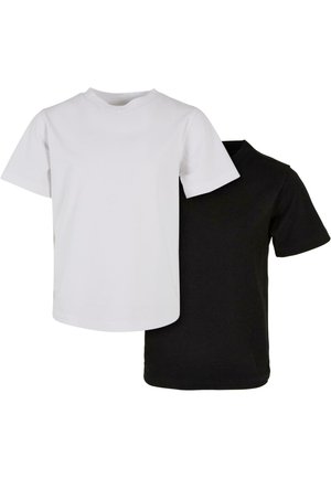 T-shirts en coton noirs et blancs ; col rond, manches courtes, couleur unie, texture douce, coupe classique, sans motifs ni accents.