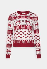 ONLXMAS DEER - Camisola - cloud dancer/blood red