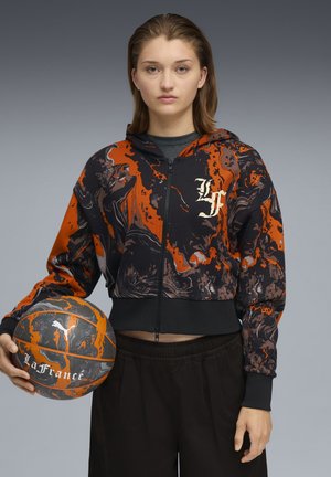 LAFRANCÉ HEEM CROP KAPUZEN - Zip-up sweatshirt - orange glo aop