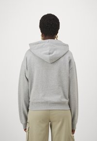 Felpa grigia con cappuccio, dalla vestibilità comoda, con polsini e orlo a costine. Tessuto morbido con design classico. Vista posteriore mostrata.