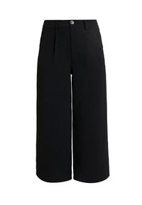 Pantalons culottes noirs en tissu léger. Dotés de jambes larges, d'une fermeture à bouton et de plis à l'avant pour une touche de détail supplémentaire.