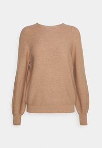 Maglione beige con scollatura rotonda, maniche lunghe a palloncino e orlo a coste. Realizzato in un morbido tessuto testurizzato con una silhouette rilassata.