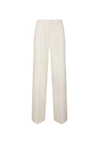 Crème hoge taille wijde broek met riemlussen, voorplooien en een verborgen rits sluiting.