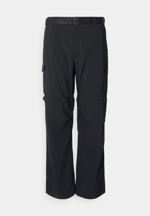 Svarte cargo bukser med avtagbar nedre del, flere sidelommer, justerbart belte og lett stoff for komfort og brukervennlighet.