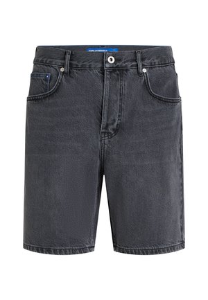 Graue Denim-Shorts mit geradem Schnitt, fünf Taschen und dezentem Used-Look. Ausgestattet mit einem Knopf- und Reißverschluss sowie einem Markenetikett am Bund.