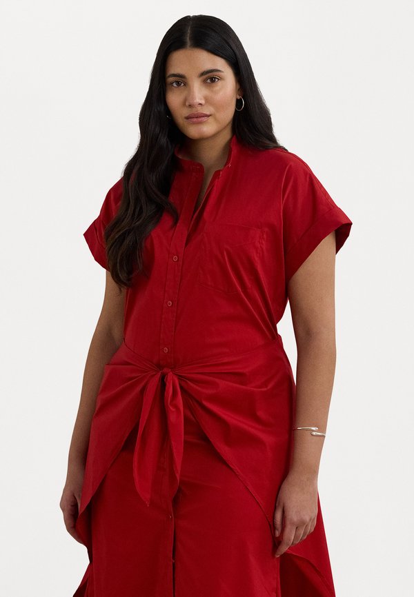 TIE FRONT COTTON BLEND SHIRTDRESS - Shirt dress