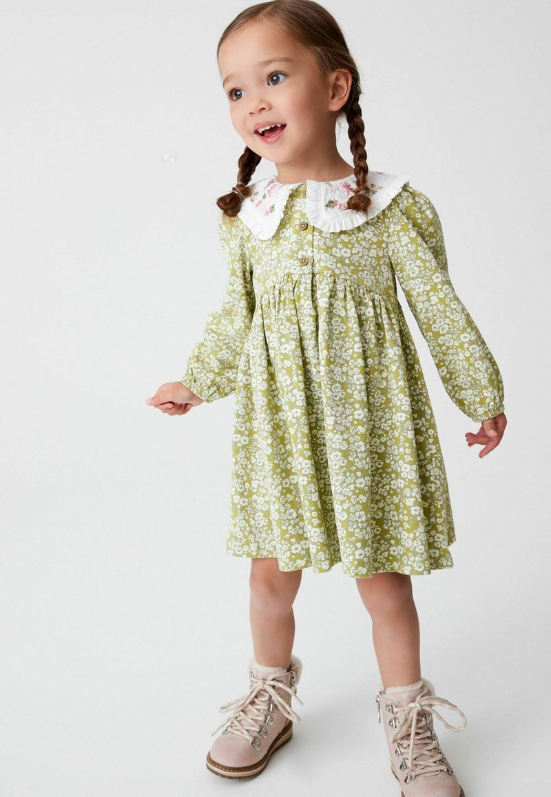Next EMBROIDERED COLLAR LONG SLEEVE JERSEY TEA DRESS Jersey dress green Zalando