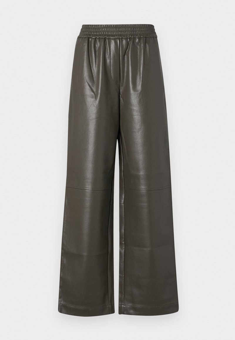 Samsøe Samsøe Leren broek donkergroen