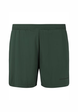 Dunkelgrüne Sportshorts mit elastischem Bund und kleinem "Endurance"-Logo am unteren linken Bein.