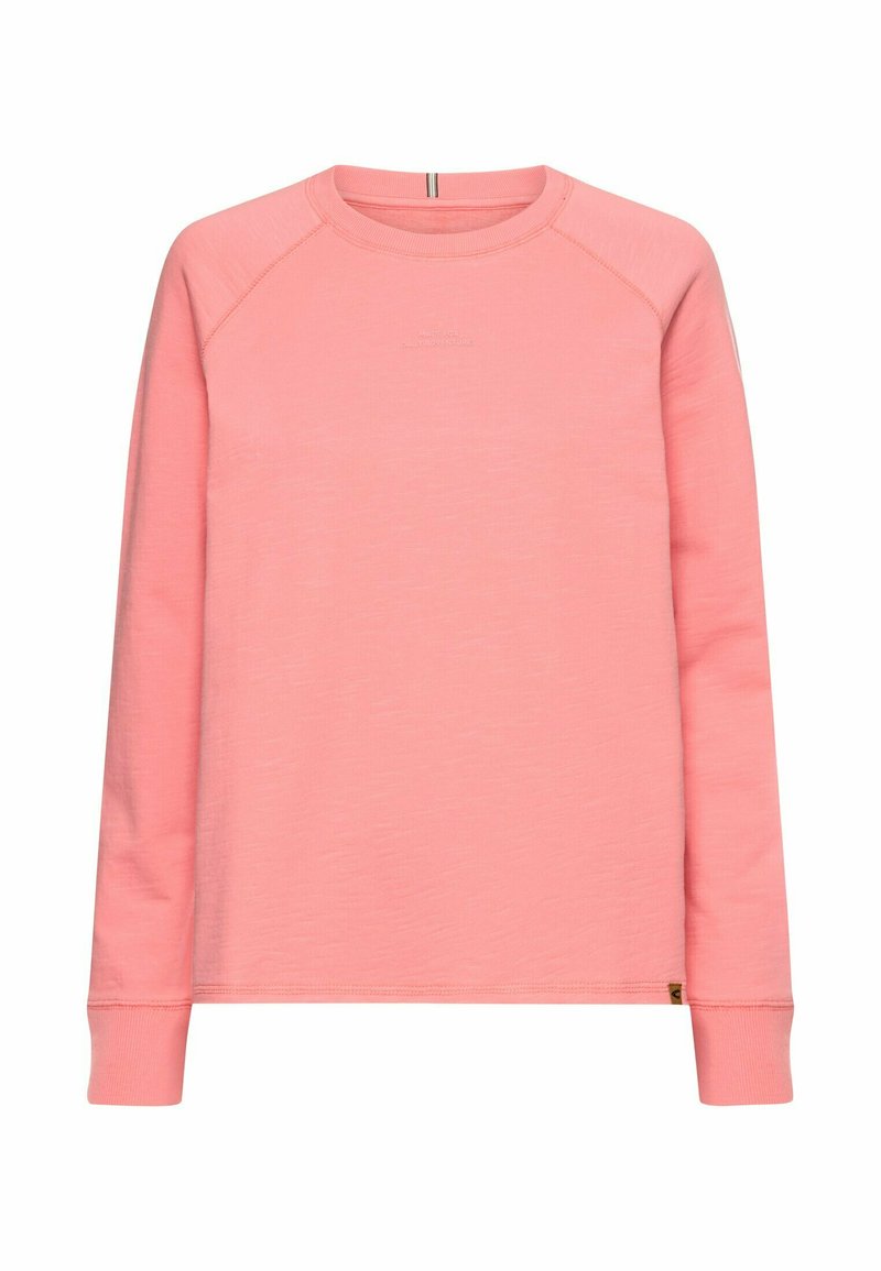 Langarmshirt in zartem Rosa, aus weichem Stoff, mit Raglanärmel, Rundhalsausschnitt und einem kleinen Logodetail.