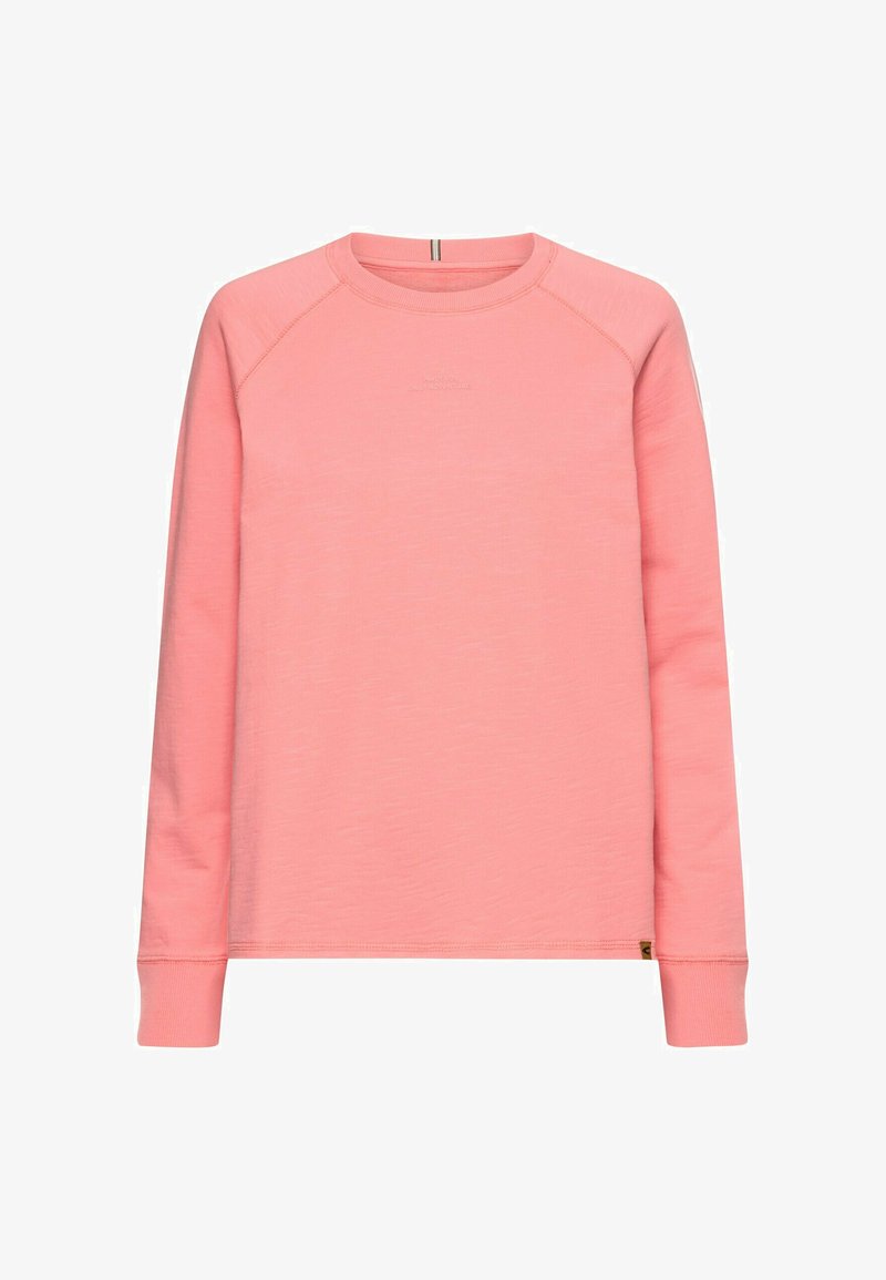 Langarmshirt in zartem Rosa, aus weichem Stoff, mit Raglanärmel, Rundhalsausschnitt und einem kleinen Logodetail.