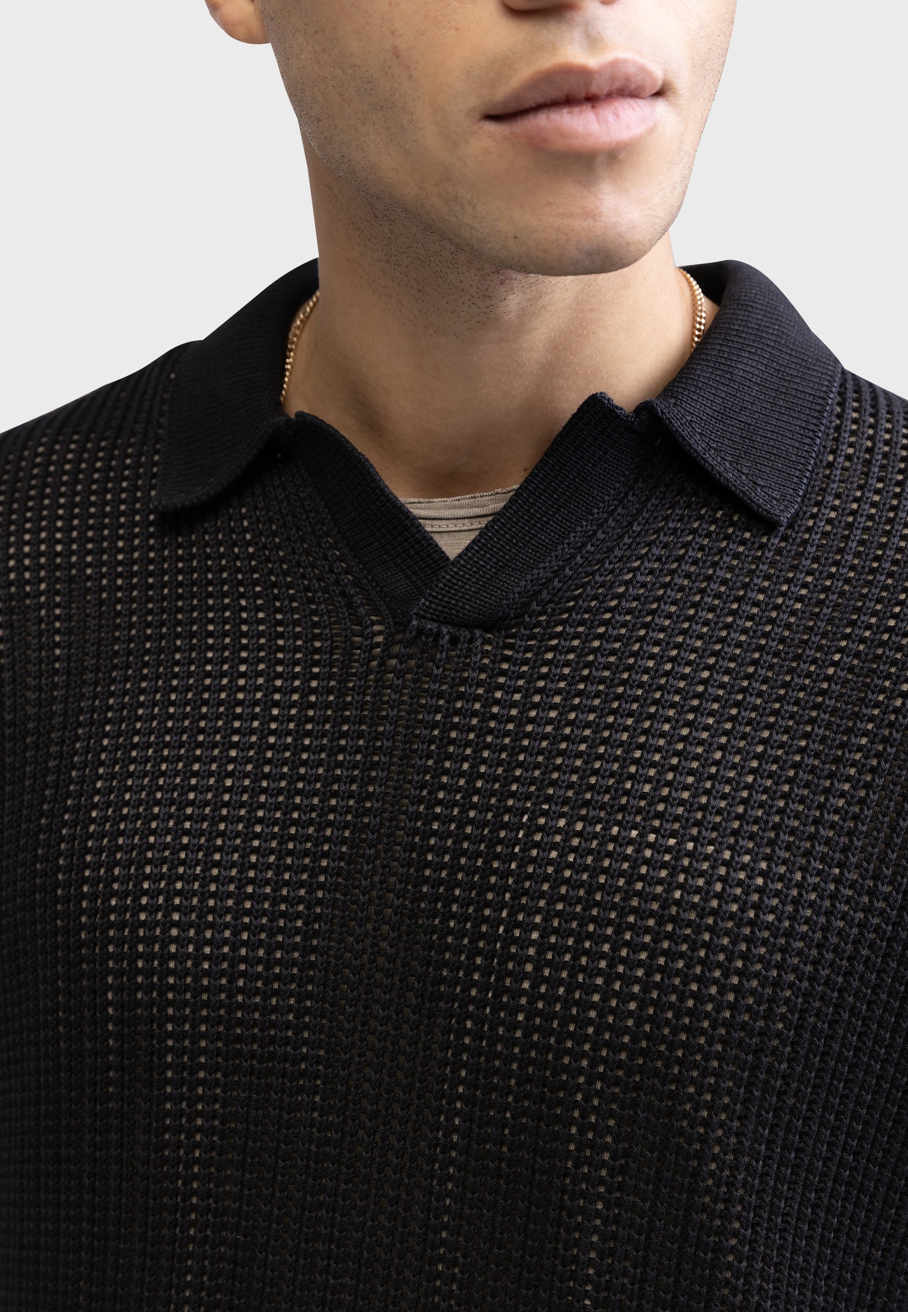 Redefined Rebel WILSON KNIT POLO BOXY FIT - Jumper - black