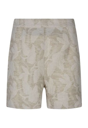 Shorts beige avec un motif jacquard floral subtil, coupe droite et taille élastique, présentés sur un fond uni.