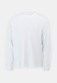 Long-sleeve white t-shirt made of cotton, featuring a crew neckline and straight hem. Smooth texture, simple design without patterns or accents.