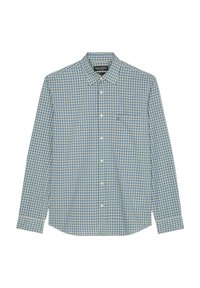 Hemd mit langen Ärmeln im blauen und weißen Karomuster, mit Button-Down-Kragen und einer einzelnen Brusttasche. Aus leichtem Stoff gefertigt.