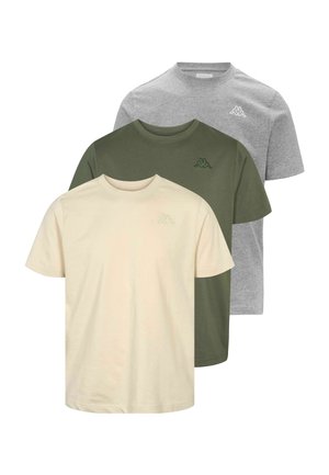 3-PACK - T-shirts - green grey beige