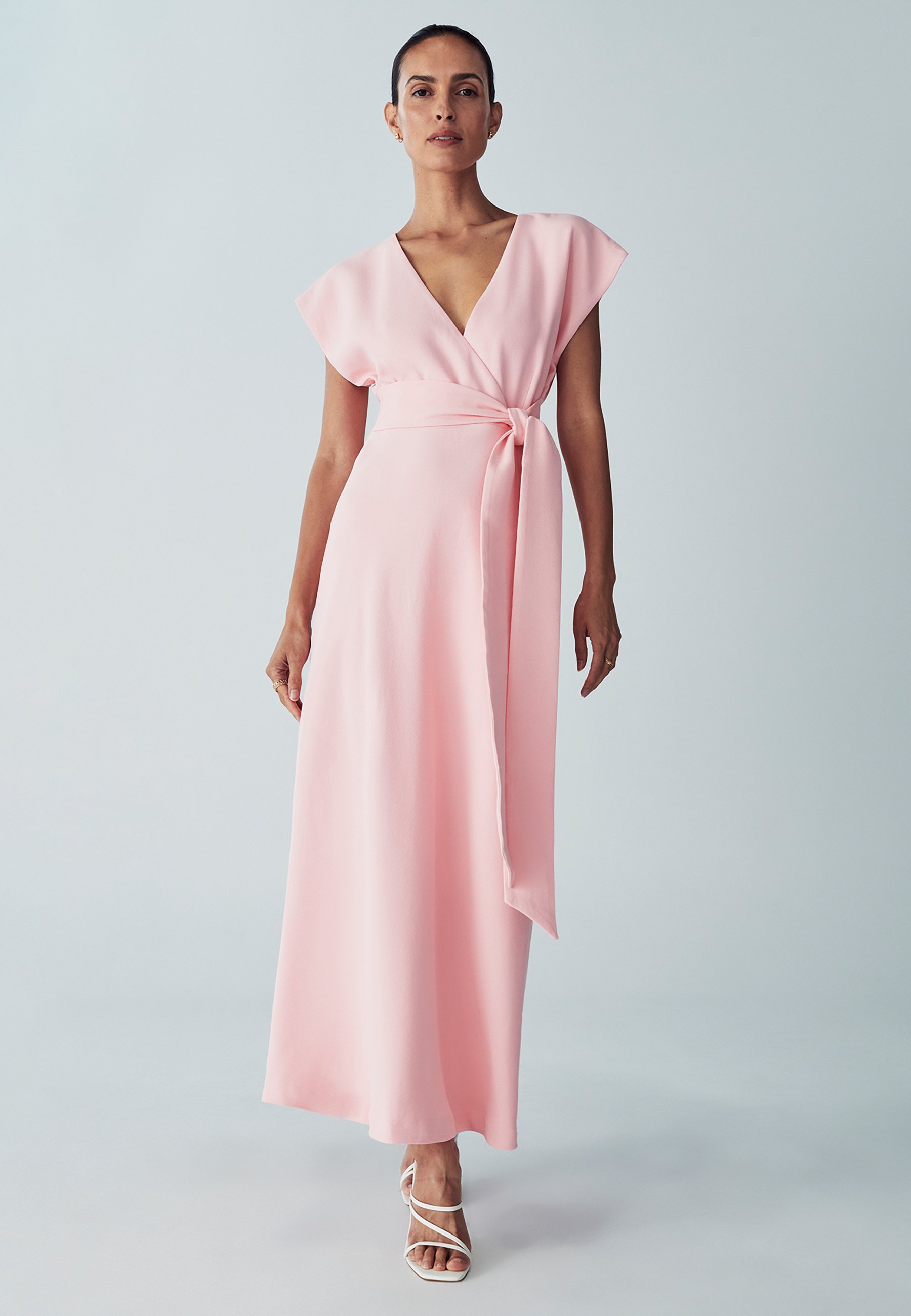 open lace back dress Buy YEZWE Pastel Pink and White Two-Tone Wrap Maxi Dress for Women main image 1