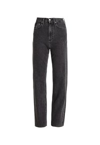 Džíny z pevného černého denimu s vysokým pasem a rovnou nohavicí, s předními kapsami, klasickým zapínáním na knoflík a zip a diskrétním prošíváním.