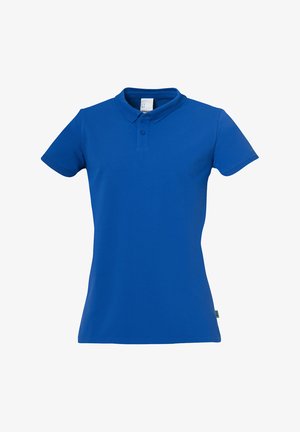Blå polo skjorte lavet af bomuldsblanding, med klassisk krave, to-knaps placket, korte ærmer og en tætsiddende silhuet.