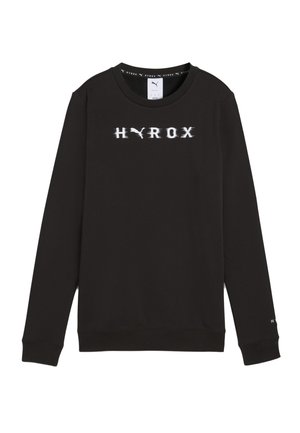 Crna dukserica od mješavine pamuka s kružnim izrezom, dugim rukavima i bijelim izbijenim logom "HYROX" na prednjoj strani.