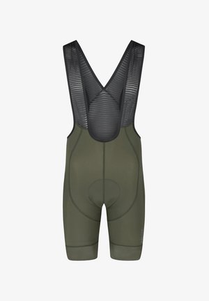 Herren-Radsportshorts in dunkelolivgrün. Mit einem Mesh-Rücken und gepolstertem Sitzbereich. Aus dehnbarem, feuchtigkeitsableitendem Stoff gefertigt.