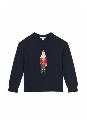 Maglione blu navy con un design di un ballerina al centro, colletto rotondo e polsini a coste. Realizzato in un morbido materiale a maglia.