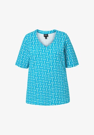 Ulla Popken, ZIGZAG PRINT SHORT SLEEVE V-NECK TEE - T-Shirt print - aqua turquoise
