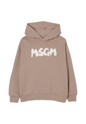 Felpa beige con cappuccio e maniche lunghe, con la scritta bianca "MSGM" stampata sul petto.