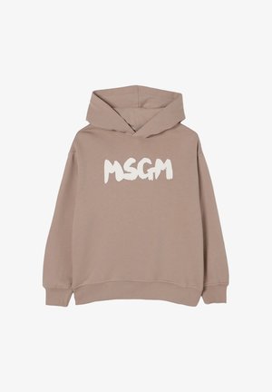 Felpa beige con cappuccio e maniche lunghe, con la scritta bianca "MSGM" stampata sul petto.