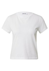 Weißes T-Shirt mit kurzen Ärmeln aus Baumwolle, mit rundem Halsausschnitt und lässiger Passform. Das Etikett auf der Rückseite trägt den Schriftzug "EDITED".