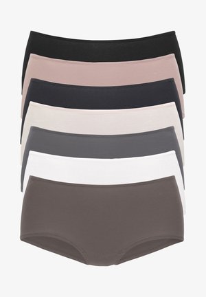 Otto par sømløse hipster-trusser i en bomuldsblanding i forskellige farver: sort, lyserød, mørkegrå, lys grå, hvid og brun.