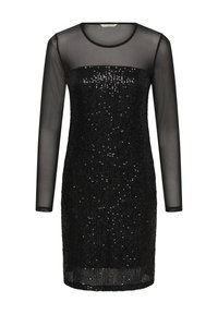 Mustmust muströöpaga ja pikkade läbipaistvate võrksärkidega must kleit, ümmargune kaelus ja figureedi rõhutav siluett. Omab sujuvat, tekstuuri paga pinna.