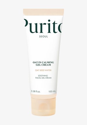 Tube Purito Seoul Oat Beruhigende Gelcreme mit Haferkornwasser, beruhigende Gesichts-Gelcreme, 100 ml, beiger Verschluss.