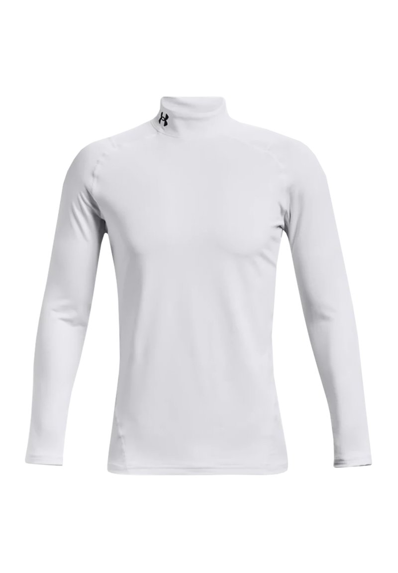 Weißes Langarm-Hemd mit Stehkragen, hergestellt aus glattem, dehnbarem Material mit einer taillierten Passform. Mit dem Under Armour-Logo in der Nähe des Kragens.