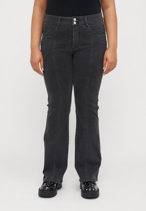 CARSALLY MID WAIST PLEAT FLARED - Flared Jeans - washed black