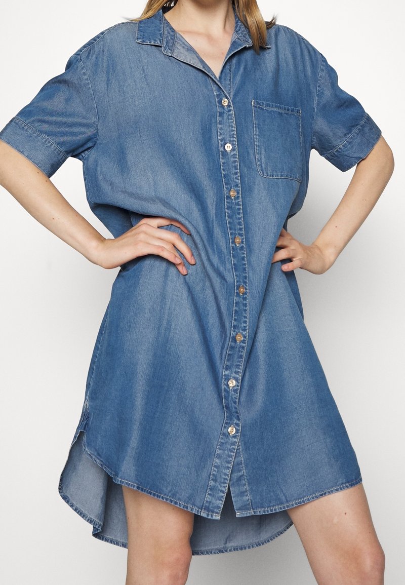 white christmas dresses Scalloped Neckline Zip Up Denim Dress main image 1