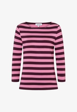 Langärmliges Oberteil mit horizontalen maroonfarbenen und pinken Streifen. Weicher Stoff mit Rundhalsausschnitt und geradem Saum für einen lässigen Schnitt.