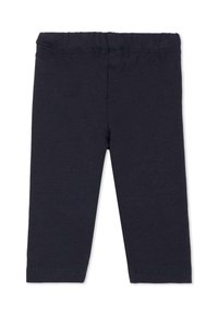 Ciemnogranatowe legginsy wykonane z miękkiego, elastycznego materiału. Posiadają elastyczny pas i wykończone mankiety. Prosty design, bez wzorów i ozdób.